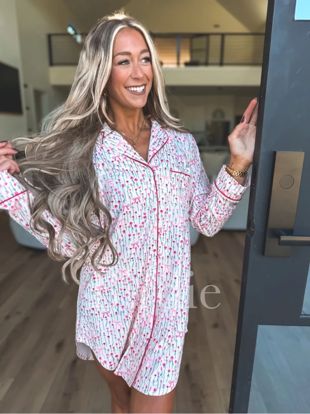 Birdie Butter Yellow Nightshirt with Pink Floral Print